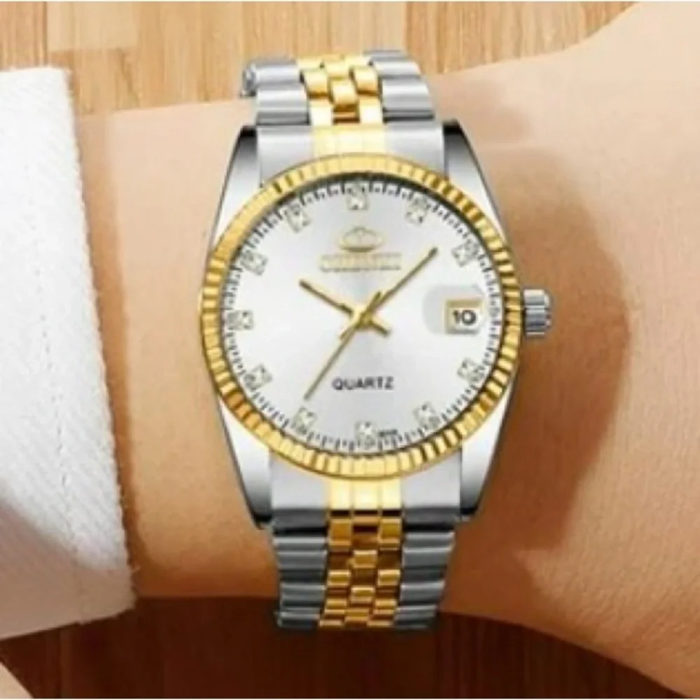 NWOT NIB Men's Silver and Gold Two Toned Quartz Waterproof Watch